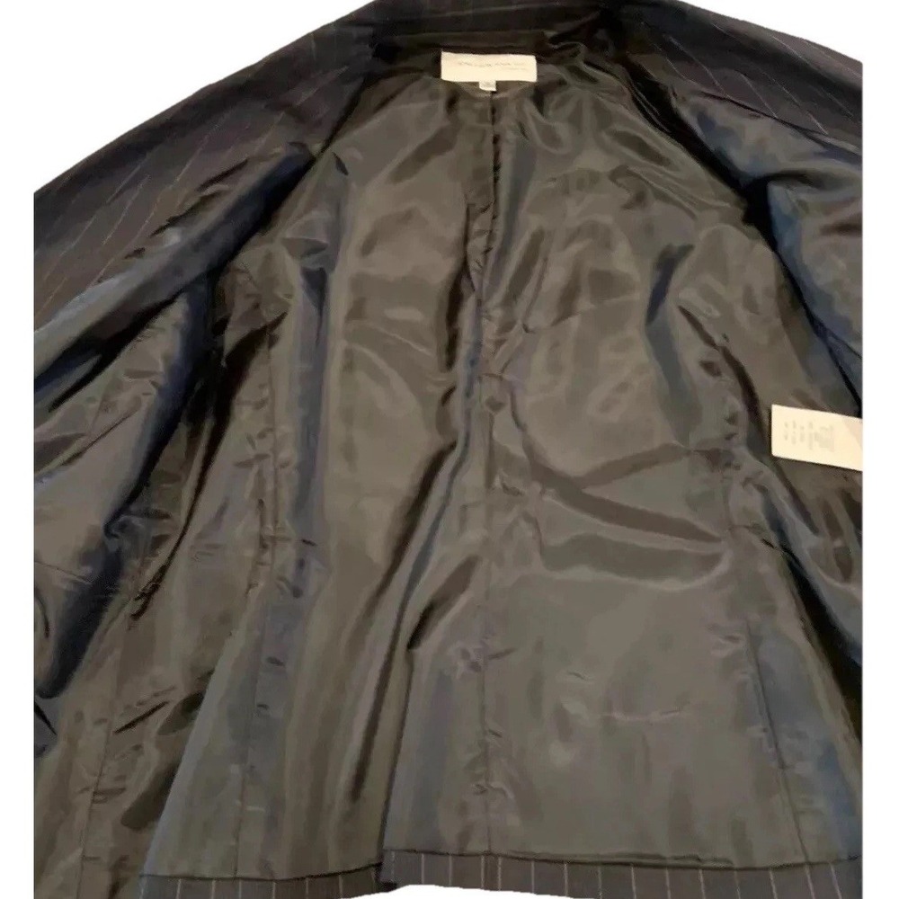 Jones New York Pin Stripe Blazer 12 Jacket Charcoal Lined Shoulder Pads Office - Picture 7 of 13